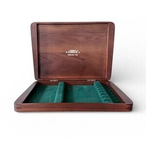 Vintage Cutco 8 Steak Knife Slot Wood Storage Box Walnut Green Felt CASE ONLY